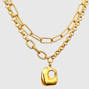 NEW - 2 pcs/ set: layered gold necklaces / ORGANIC pendant